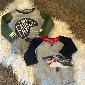 Mud Pie Boys' Gray Long-Sleeve Tee Set with Green and Navy Sleeves